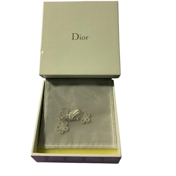 Christian Dior Flora Rhinestone x Metal Silver Earrings W/Box/Dustbag - Picture 11 of 14